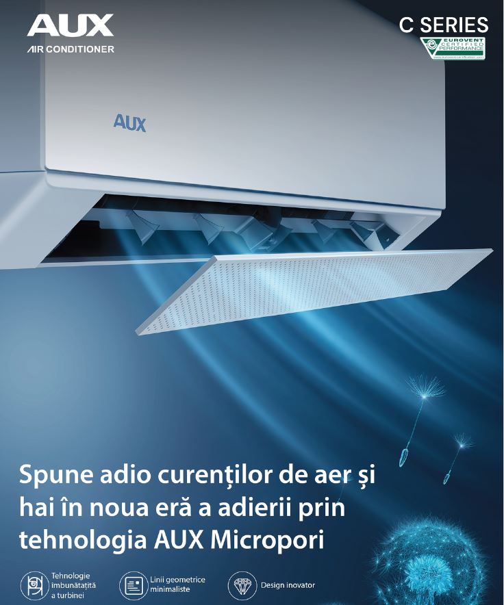 AUX C-Series , WiFi Inclus, Auto Curatare, Sleep Mode, Auto Diagnoza, iFeel, Functie Anti Bacteriana, -25 grade incalzire